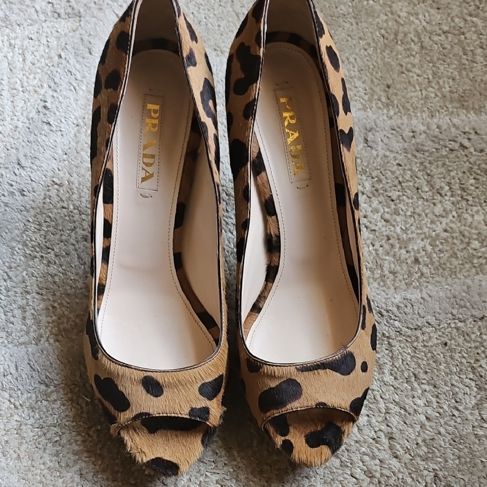 Prada Brown and Black Heels with Leopard Print
